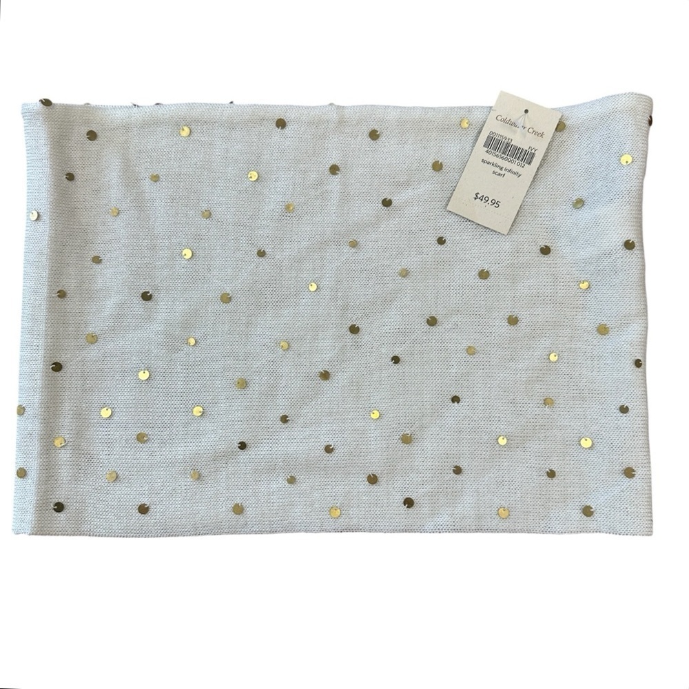 Coldwater Creek NWT cream wool blend infinity scarf with gold metallic sequins